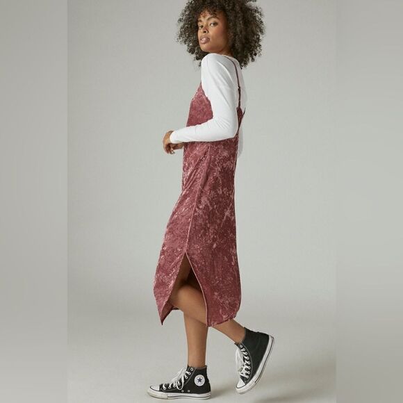 Lucky Brand Pink Crushed Velvet Slip Party Midi Dress Size Large - Picture 2 of 16